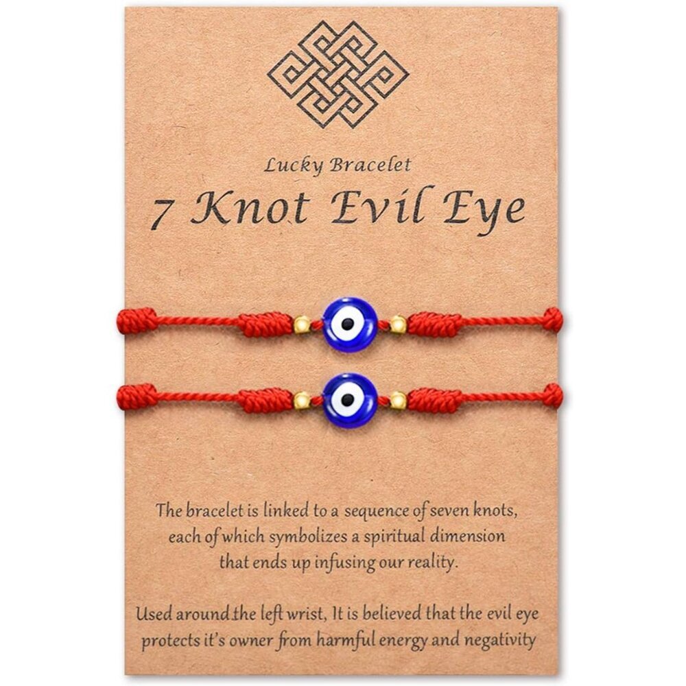 Meaningful 7 Knot Lucky Red String Bracelet - Adjustable Amulet for Protection